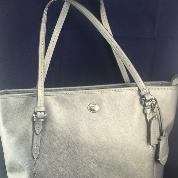 Coach Handbags - Coach Peyton Leather Silver Zip Top Tote